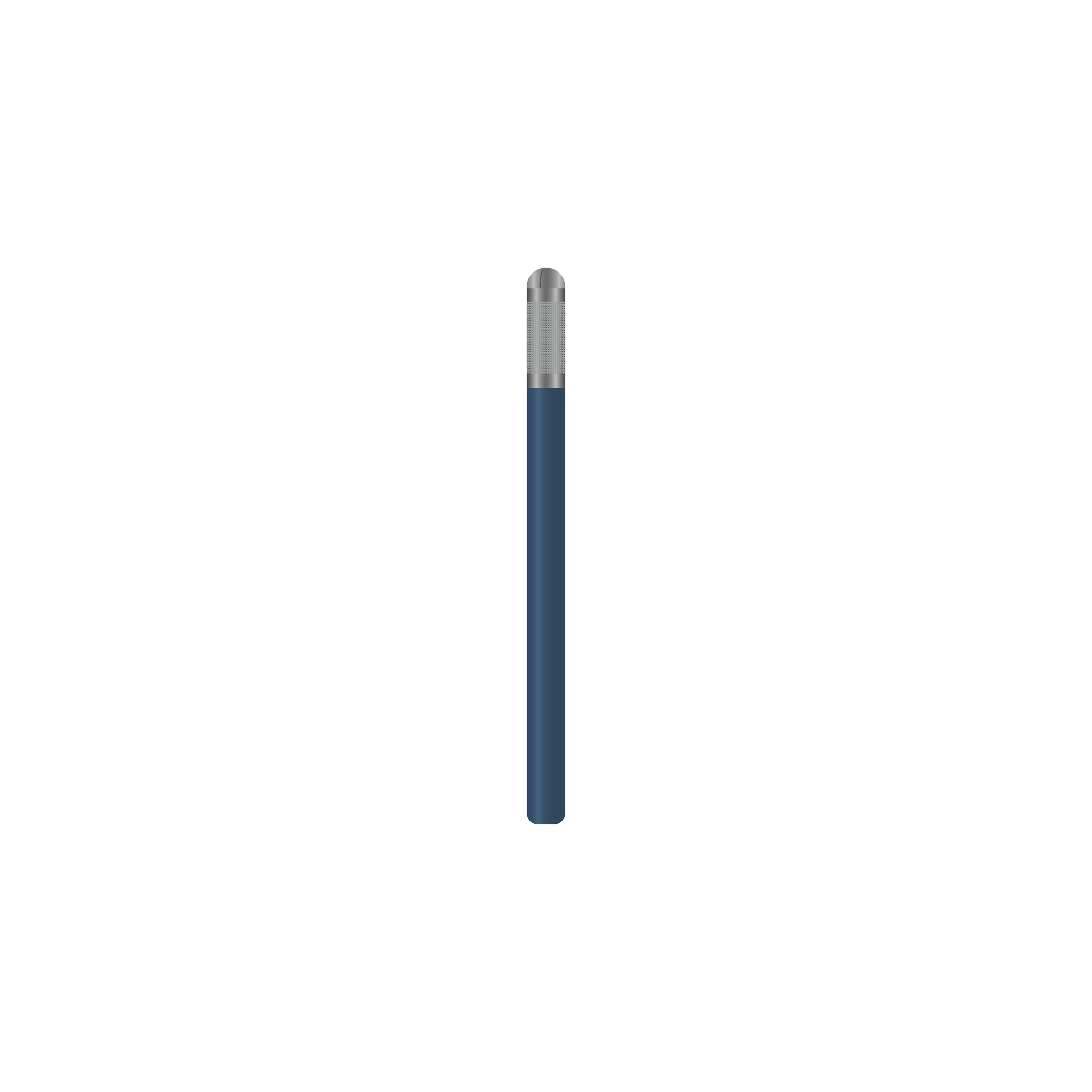 A vertical blue metal brush handle with a stainless steel top. Opening is in an ‘X’ shape to place a brush handle into.