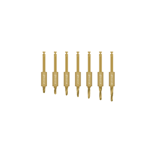 7 gold metal drills from shortest (4 millimeters) to longest (10 millimeters).