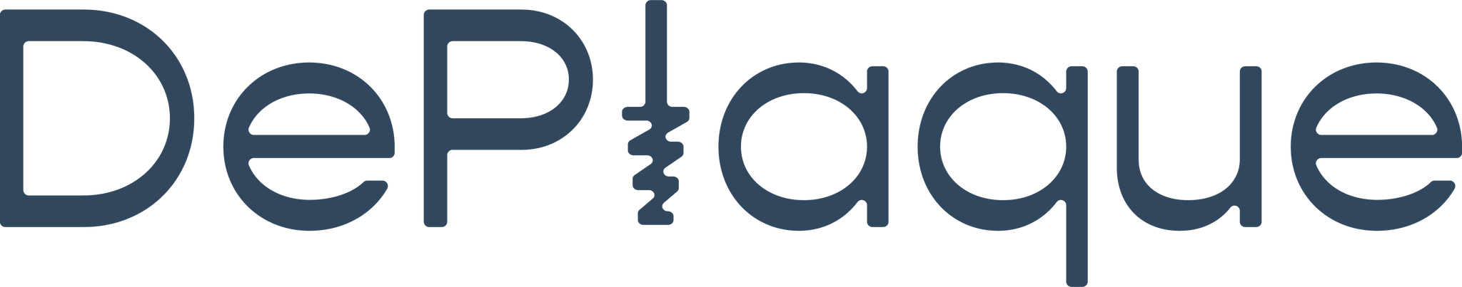 DePlaque logo, dark blue letters with a brush symbol in place of the “l”
