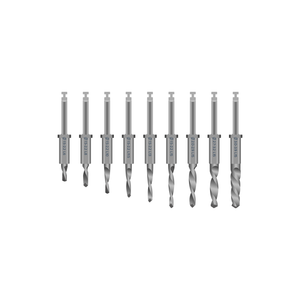 9 silver metal drills from shortest (6 millimeters) to longest (15 millimeters).
