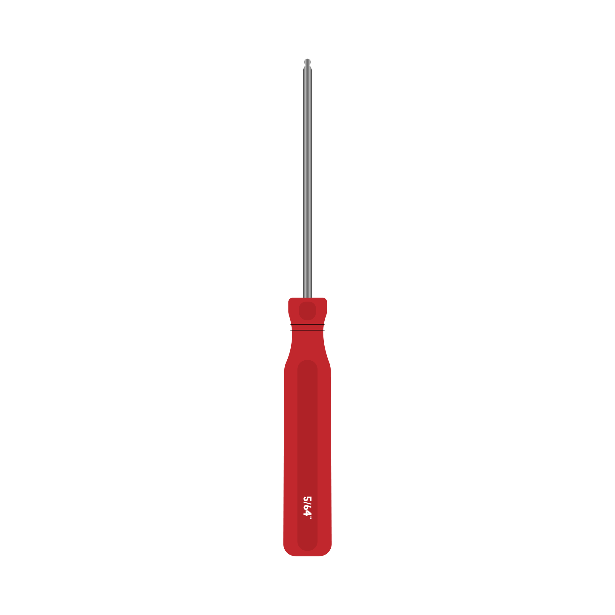 A hex driver with a red handle and a 5/64 inch label.