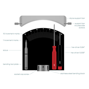 A diagram depicting the different components of the Bending Tool and accessories.