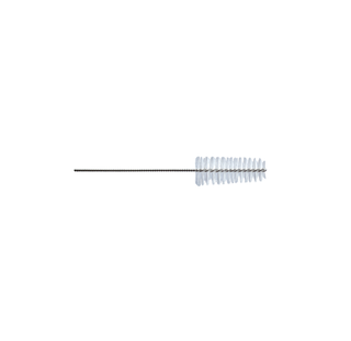 A singular silver E (largest size) interproximal brush shown horizontally on a white background.