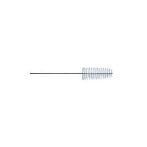 A singular silver E (largest size) interproximal brush shown horizontally on a white background.