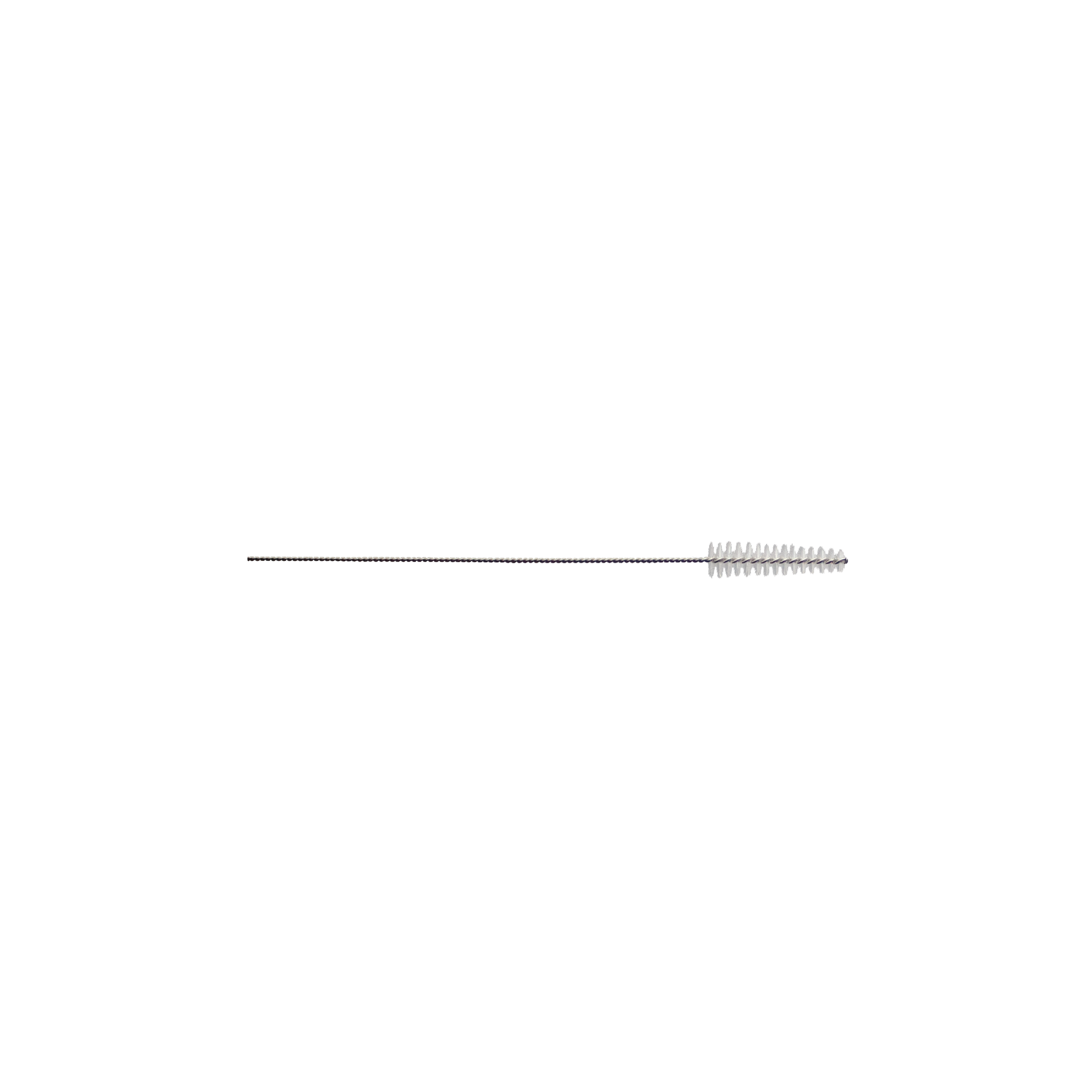 A singular silver S (second smallest size) interproximal brush shown horizontally on a white background.