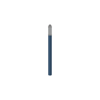 A vertical blue metal brush handle with a stainless steel top. Opening is in an ‘X’ shape to place a brush handle into.